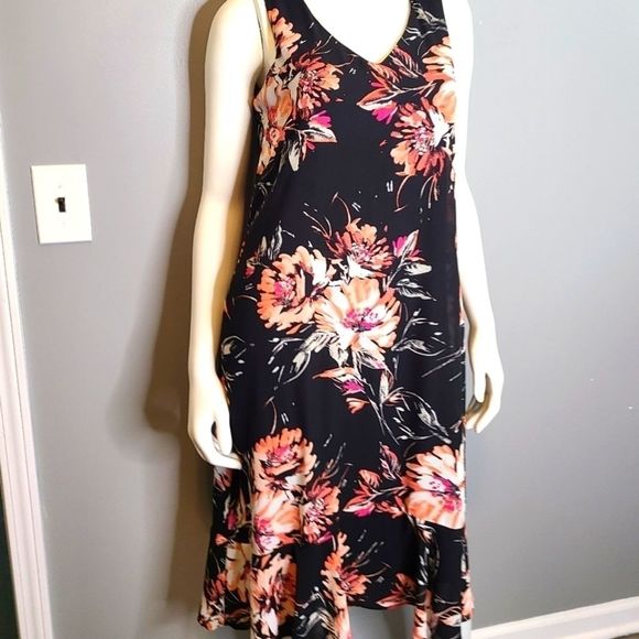 APT 9 Black Pink Floral Sleeveless Shift Dress - Picture 4 of 10
